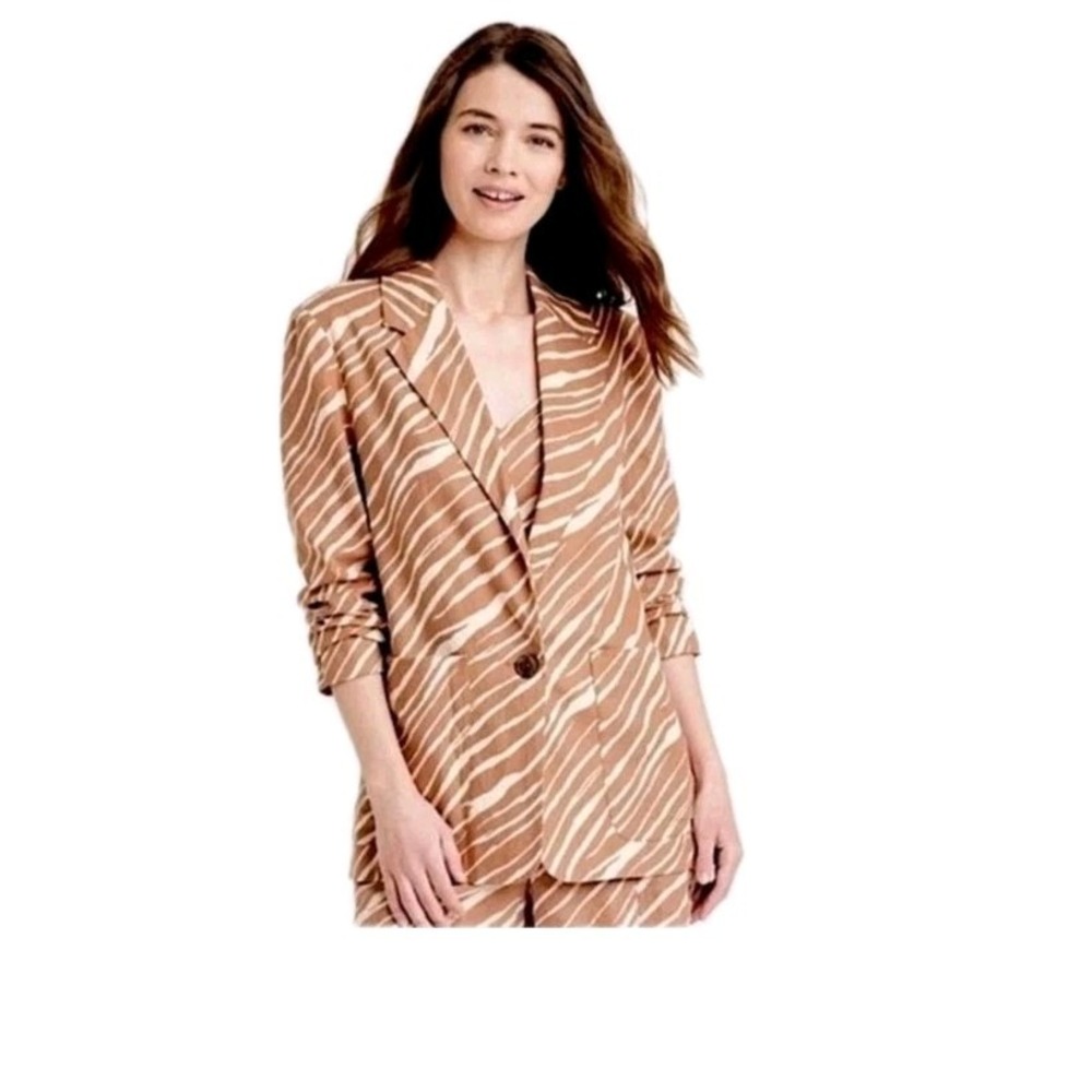 A New Day Plus Size 3X Zebra Print Jacket Linen Blend‎ Brown Officecore Career